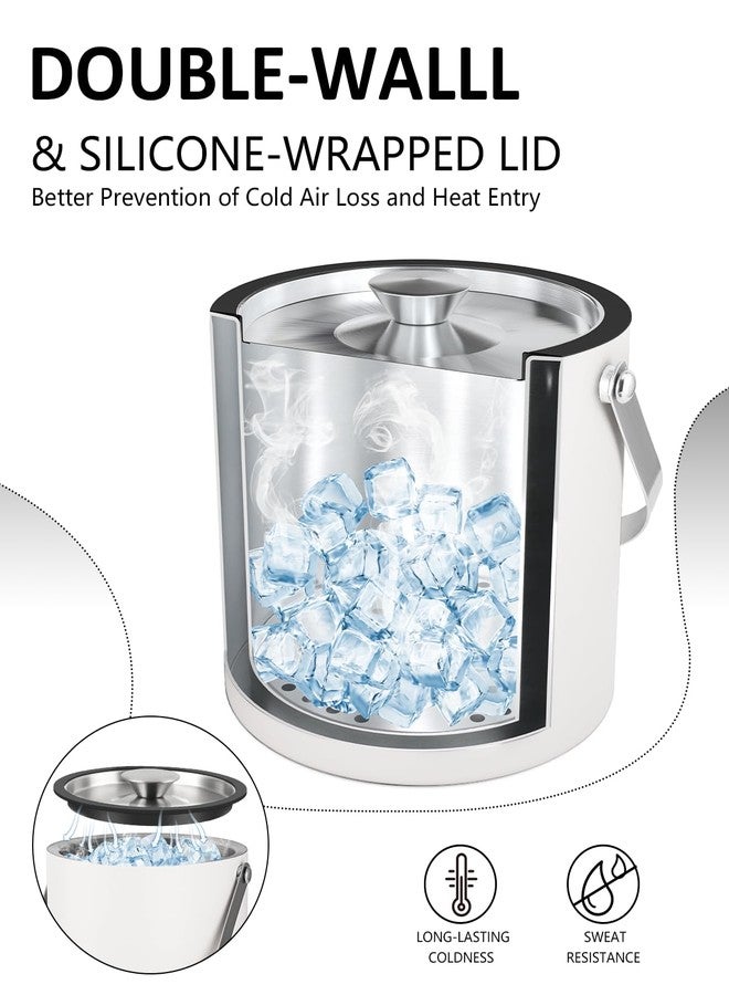 Bakpoco Insulated Ice Bucket with Silicone Lid, Scoop, Tongs & Strainer, 3L Stainless Steel Double Wall Ice Buckets for Parties & Cocktail Bar, Champagne Ice Bucket with Lid for Freezer, Ivory - Image 3